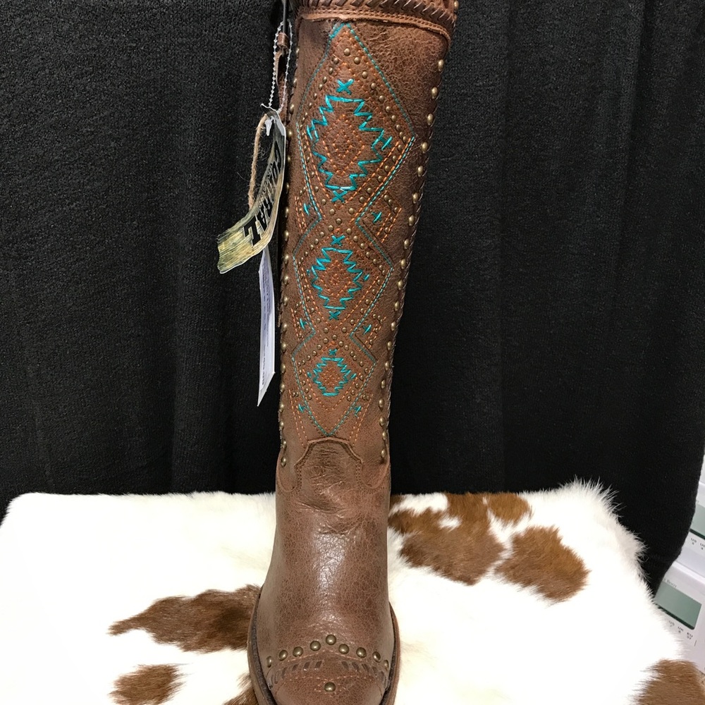 5🌟Rated!! Corral Vintage Turquoise Accent Cowboy Boots - Picture 5 of 8